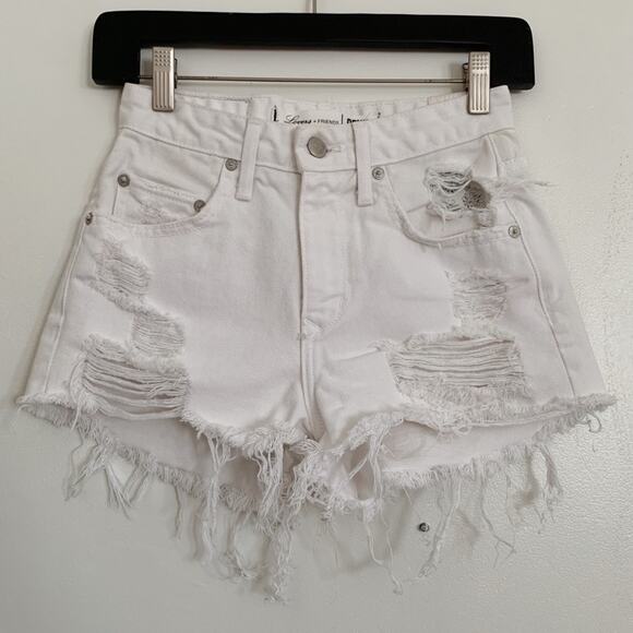 White Molholland Lovers + Friends Jack High Waisted Distressed Denim Shorts 23 - Picture 2 of 7